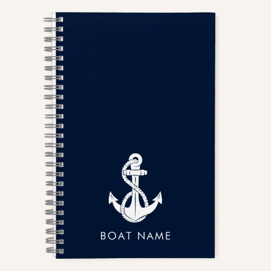 Custom Nautic Boat Name Navy Blue Anchor Notizblock (Vorderseite)