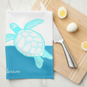 Custom Nautic Coastal Sea Schildkröte Blau Aquamar Geschirrtuch (Viertel Falte)