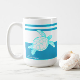 Custom Nautic Coastal Sea Schildkröte Blau Aquamar Kaffeetasse