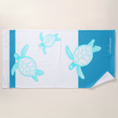 Custom Nautic Coastal Sea Schildkröte Blau Aquamar Strandtuch (Vorderseite)