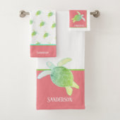 Custom Nautic Coastal Sea Schildkröte Weiße Korall Badhandtuch Set (Insitu)