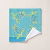 Custom Nautic Coastal Sea Turtle Aquamarin Blue Ba Badhandtuch Set (Waschlappen)