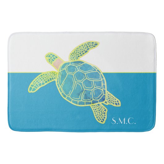 Custom Nautic Coastal Sea Turtle Aquamarin Blue Badematte (Vorderseite)