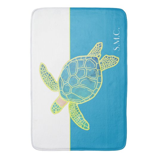 Custom Nautic Coastal Sea Turtle Aquamarin Blue Badematte (Vorderseite Vertikal)