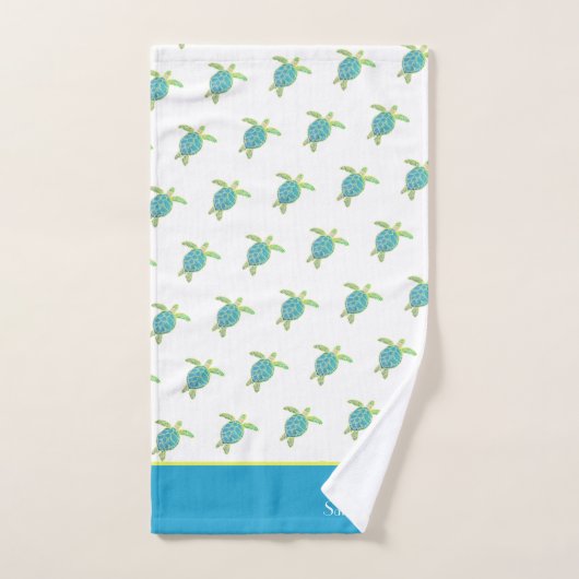 Custom Nautic Coastal Sea Turtle Aquamarin Blue Badhandtuch Set (Handtuch)