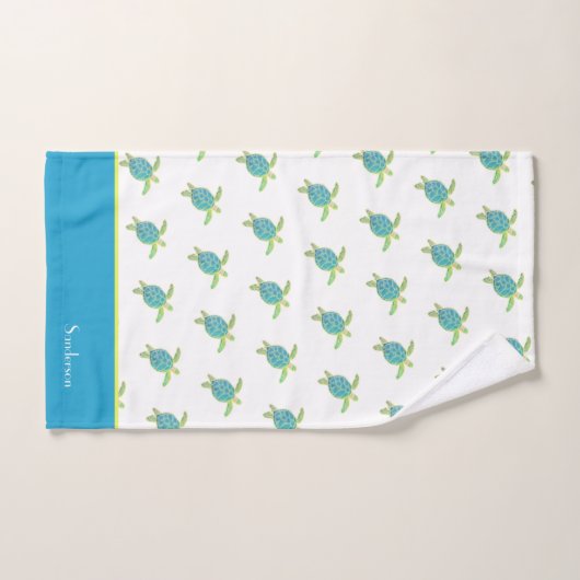 Custom Nautic Coastal Sea Turtle Aquamarin Blue Badhandtuch Set (Handtuch)