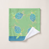 Custom Nautic Coastal Sea Turtle Green Blue Badhandtuch Set (Waschlappen)