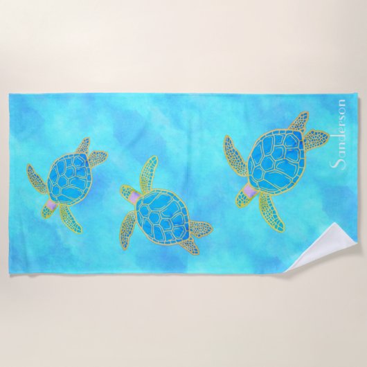 Custom Nautic Coastal Sea Turtle Turquoise Beac Strandtuch (Vorderseite)