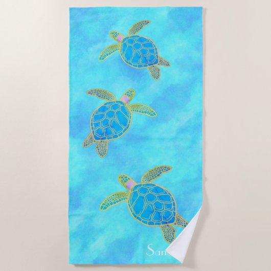 Custom Nautic Coastal Sea Turtle Turquoise Beac Strandtuch (Vorderseite)