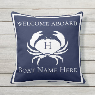 Custom Nautic CRAB White Navy Blue Boot Kissen