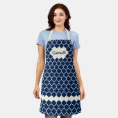 Custom Nautic Dark Blue Ivory Trellis Muster Schürze (Getragen)