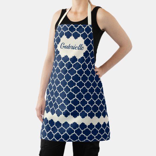 Custom Nautic Dark Blue Ivory Trellis Muster Schürze (InSitu)