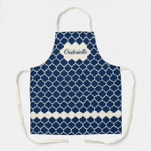 Custom Nautic Dark Blue Ivory Trellis Muster Schürze (Vorderseite)