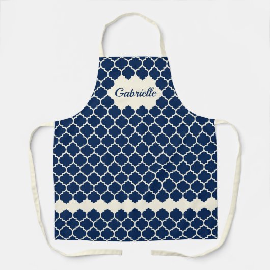 Custom Nautic Dark Blue Ivory Trellis Muster Schürze (Vorderseite)