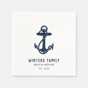 Custom Nautic Family Boat Trip Navy Blue Anchor Serviette