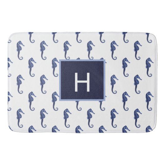 Custom Nautic Seepferd Navy Blue Ocean Beach Badematte (Vorderseite)