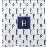 Custom Nautic Seepferd Navy Blue Ocean Beach Duschvorhang (Vorderseite)