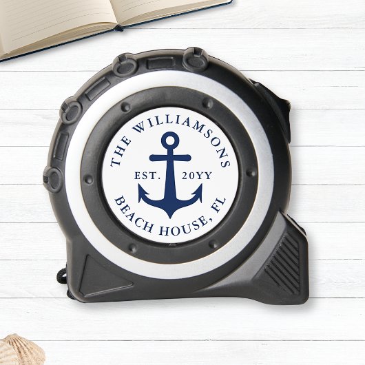 Custom Nautic White Navy Blue Anchor Beach House Maßband