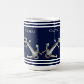 Custom Nautic White Navy Blue Anchors Kaffeetasse (Mittel)