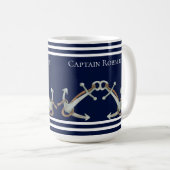 Custom Nautic White Navy Blue Anchors Kaffeetasse (VorderseiteRechts)