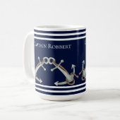 Custom Nautic White Navy Blue Anchors Kaffeetasse (Vorderseite Links)