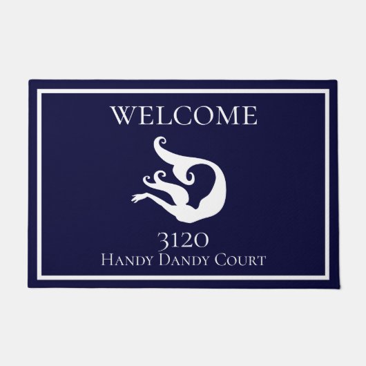 Custom Nautic White Navy Blue Mermaid Doormat Fußmatte (Vorderseite)