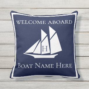 Custom Nautic White Navy Blue Sailboat Kissen