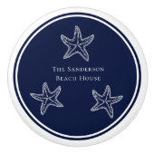 Custom Nautic White Navy Blue Starfish Beach Keramikknauf (Vorderseite)