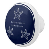 Custom Nautic White Navy Blue Starfish Beach Keramikknauf (Rechts)