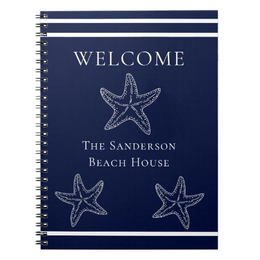 Custom Nautic White Navy Blue Starfish Beach Notizblock (Vorderseite)
