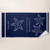 Custom Nautic White Navy Blue Starfish Beach T Strandtuch (Vorderseite)