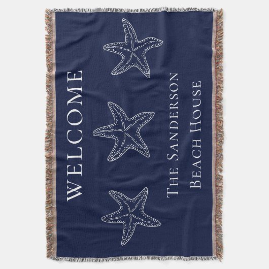 Custom Nautic White Navy Blue Starfish Decke (Vorderseite Vertikal)