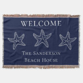 Custom Nautic White Navy Blue Starfish Decke (Vorderseite)