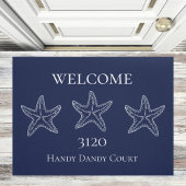 Custom Nautic White Navy Blue Starfish Doormat Fußmatte