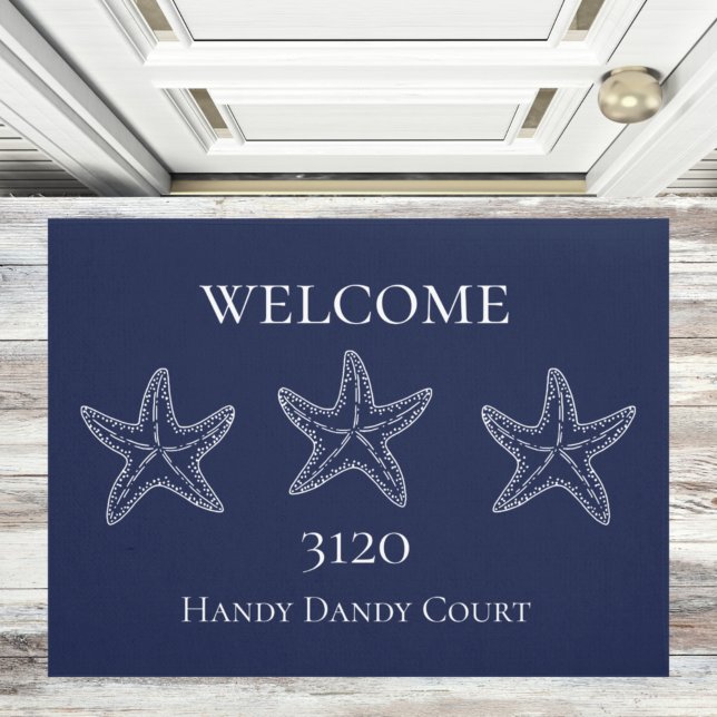 Custom Nautic White Navy Blue Starfish Doormat Fußmatte (Von Creator hochgeladen)