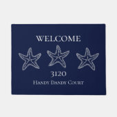 Custom Nautic White Navy Blue Starfish Doormat Fußmatte (Vorderseite)