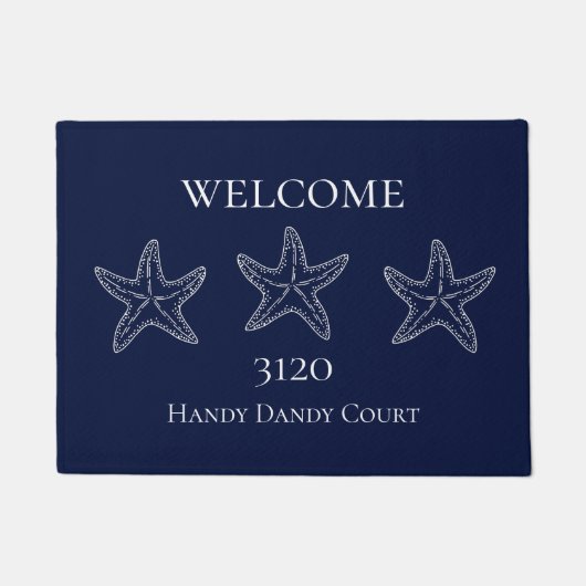 Custom Nautic White Navy Blue Starfish Doormat Fußmatte (Vorderseite)