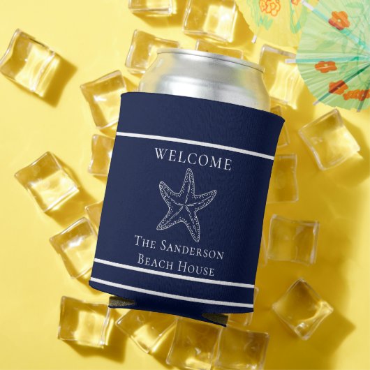 Custom Nautic White Navy Blue Starfish Dosenkühler (In Situ Sommer)