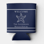 Custom Nautic White Navy Blue Starfish Dosenkühler (Vorderseite)