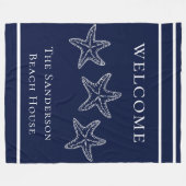 Custom Nautic White Navy Blue Starfish Fleecedecke (Vorderseite (Horizontal))