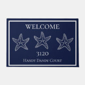 Custom Nautic White Navy Blue Starfish Fußmatte (Vorderseite)