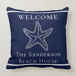 Custom Nautic White Navy Blue Starfish Throw Pil Kissen