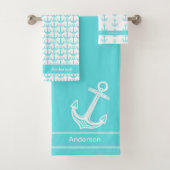 Custom Nautical Anchor Aquamarin Bad Blue Aqua Badhandtuch Set (Insitu)