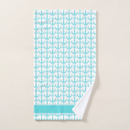 Custom Nautical Anchor Aquamarin Bad Blue Aqua Badhandtuch Set (Handtuch)