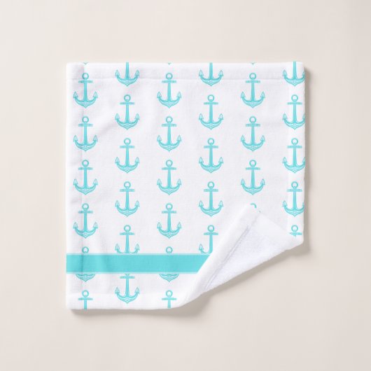 Custom Nautical Anchor Aquamarin Bad Blue Aqua Badhandtuch Set (Waschlappen)