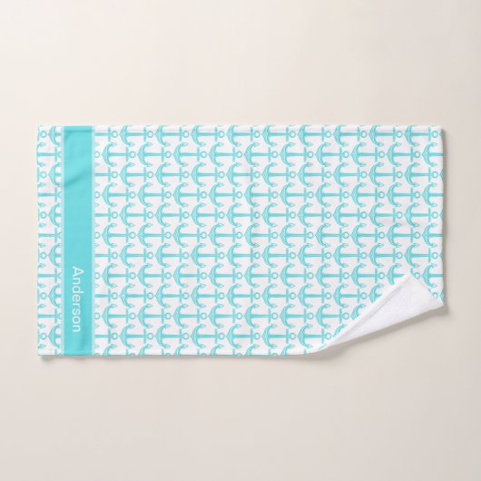 Custom Nautical Anchor Aquamarin Bad Blue Aqua Badhandtuch Set (Handtuch)