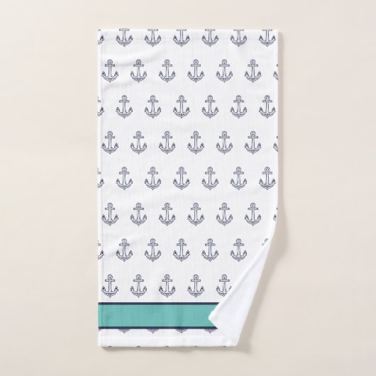 Custom Nautical Anchor Bad Aquamarin White Blue Badhandtuch Set (Handtuch)