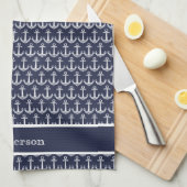 Custom Nautical Anchor Ocean Navy Blue Kitchen to Geschirrtuch (Viertel Falte)