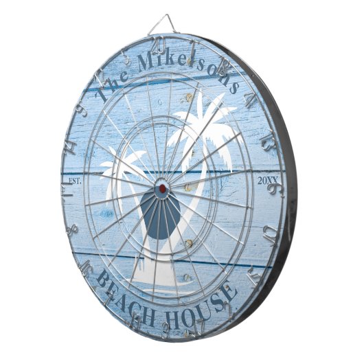 Custom Nautical Blue Wood Beach House Dartscheibe (Vorderseite rechts)