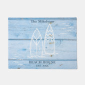Custom Nautical Blue Wood Beach House Fußmatte (Vorderseite)
